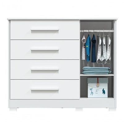 Cômoda Infantil Charlô 1 Porta 4 Gavetas - Móveis Peroba Branco Brilho