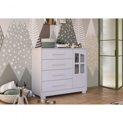 Cômoda Infantil Charlô 1 Porta 4 Gavetas - Móveis Peroba Branco Brilho