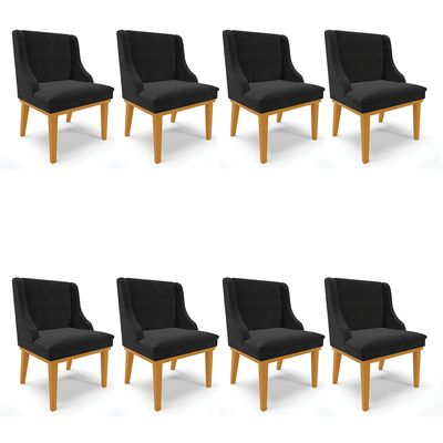 Kit 08 Cadeiras de Jantar Liz Suede Preto Base Fixa Madeira Castanho D03 - D'Rossi
