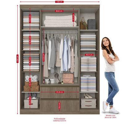 Guarda-Roupa 4 Portas com Espelho Nobre 100 MDF THB Rustic