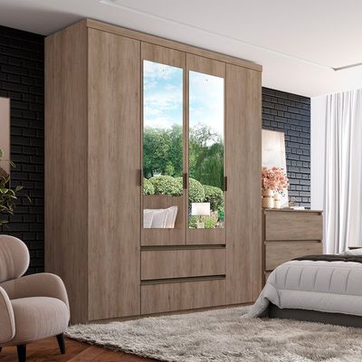 Guarda-Roupa 4 Portas com Espelho Nobre 100 MDF THB Rustic