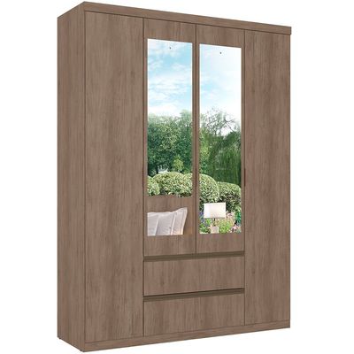 Guarda-Roupa 4 Portas com Espelho Nobre 100 MDF THB Rustic