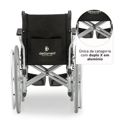 Cadeira de Rodas em Alumínio Dobrável até 120 Kg Assento 44cm D600 Dellamed Preto