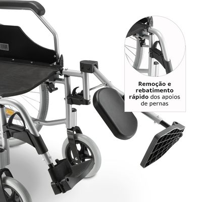 Cadeira de Rodas em Alumínio Dobrável até 120 Kg Assento 44cm D600 Dellamed Preto
