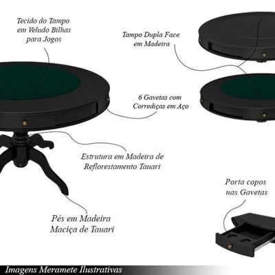Conjunto Mesa de Jogos Carteado Bellagio Tampo Reversível e 6 Cadeiras Madeira Poker Base Estrela PU Marrom/Preto G42 - Gran Belo