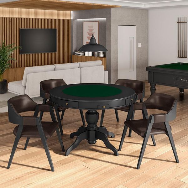 Conjunto Mesa de Jogos Carteado Bellagio Tampo Reversível e 4 Cadeiras Madeira Poker Base Estrela PU Marrom/Preto G42 - Gran Belo Conjunto Mesa de Jogos Carteado Bellagio Tampo Reversível e 4 Cadeiras Madeira Poker Base Estrela PU Marrom/Preto G42 - Gran Belo