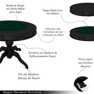 Conjunto Mesa de Jogos Carteado Bellagio Tampo Reversível e 4 Cadeiras Madeira Poker Base Estrela PU Marrom/Preto G42 - Gran Belo