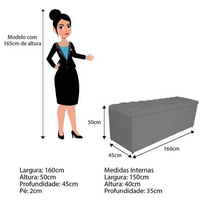 Calçadeira Estofada Liverpool 160cm Queen Size Linho Chumbo