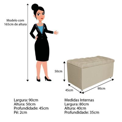 Calçadeira Estofada Liverpool 90cm Solteiro Corano Bege
