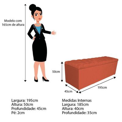 Calçadeira Estofada Liverpool 195 Cm King Size Suede Terracota - Adj Decor