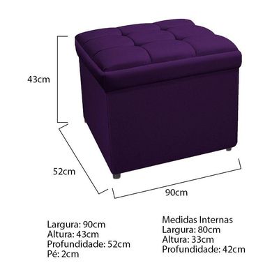 Calçadeira Copenhague 90cm Solteiro Suede Roxo Adj Decor