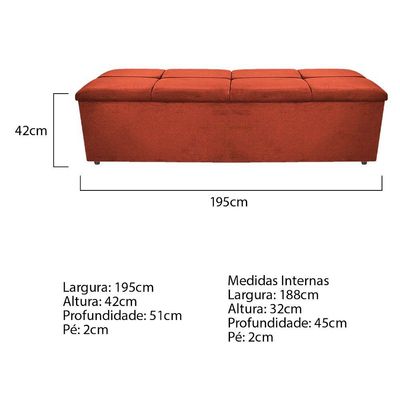 Calçadeira Munique 195cm King Size Suede Terracota Adj Decor