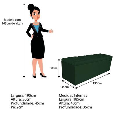 Calçadeira Estofada Liverpool 195 cm King Size Suede Verde