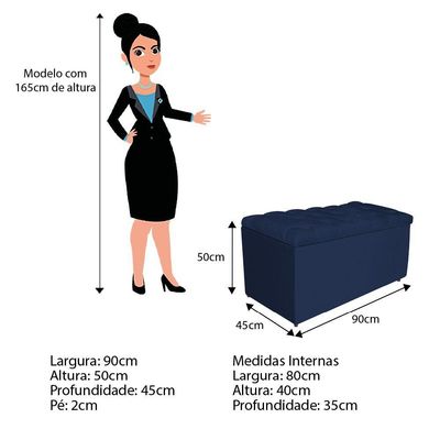 Calçadeira Estofada Liverpool 90cm Solteiro Suede Marinho