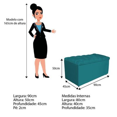 Calçadeira Estofada Liverpool 90cm Solteiro Suede Azul Turquesa