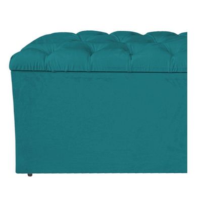 Calçadeira Estofada Liverpool 90cm Solteiro Suede Azul Turquesa