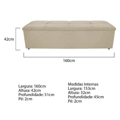 Calçadeira Munique 160cm Queen Size Suede Bege Adj Decor