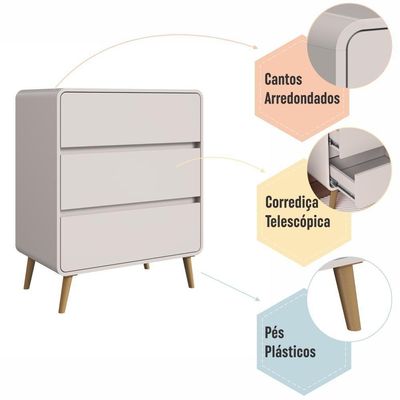 Cômoda Infantil Multiuso 3 Gavetas E Trocador Para Quarto De Bebê Estilo Retrô Bege Dunas