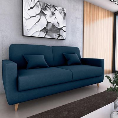 Sofá Cama Premium 3 Lugares 1,90 Larg Emilia Matrix Veludo Azul