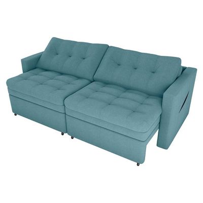 Sofá Cama Reclinável 2 Lugares Premium Com Assentos Dividido 2,20 Larg Nayla Matrix Boucle Azul