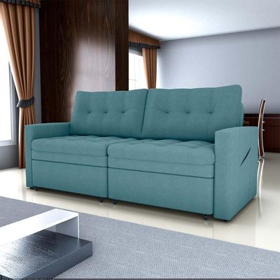 Sofá Cama Reclinável 2 Lugares Premium Com Assentos Dividido 2,20 Larg Nayla Matrix Boucle Azul