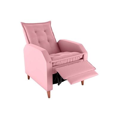 Poltrona Amamentação Luxo Reclinável Com Assento Confortável Yaris Matrix Veludo Turkey Rosa