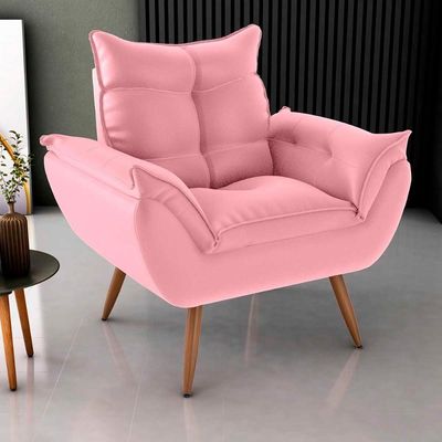 Poltrona Opala Tokio Para Descanço Confortável Toquio Matrix Veludo Turkey Rosa Veludo Turkey Rosa