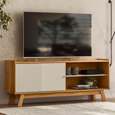 Rack Para Sala De Estar Tv 65 Pol Pés Retrô Suna L05 Nature Off White - Lyam Decor