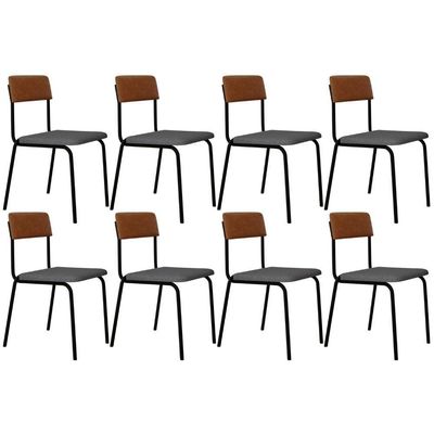 Kit 08 Cadeiras Estofada Para Sala De Jantar Sense Preto C01 Linho Cinza Claro Courino Caramelo - Lyam Decor