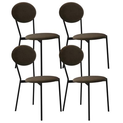 Kit 04 Cadeiras Estofada Para Sala De Jantar Azuri Preto C01 Veludo Marrom Sand - Lyam Decor