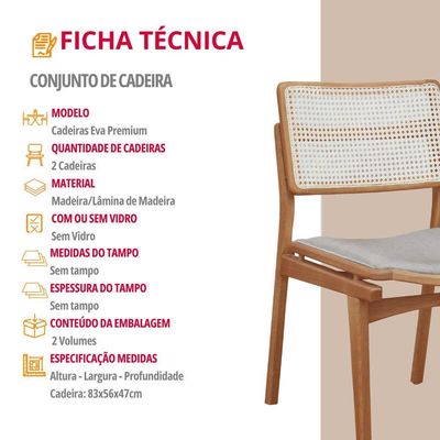 Conjunto Com 2 Cadeiras Madeira Eva Premium Jade Imbuia Natural