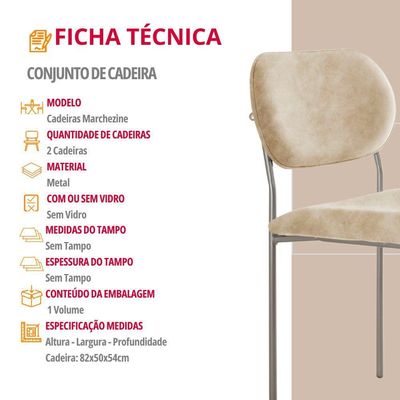 Conjunto Com 2 Cadeiras Metal Marchezine Moderna Mobilia Milano Prata