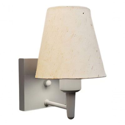 Arandela Quadrada Md-2034 Branco Cúpula Em Tecido Cone Linho Bege - Bivolt