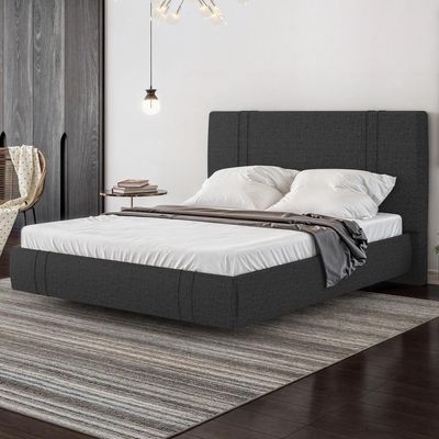 Cama Casal Flutuante Com Cabeceira 140cm Astra S04 Linho Preto - Lyam Decor