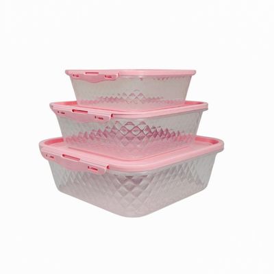 Kit 3 Potes Quadrados Com Trava 550ml , 1l E 1,7 L Rosa Orquídea