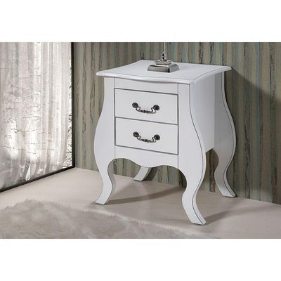 Mesa de Cabeceira Bombê Antique 2 Gavetas Laca Branca