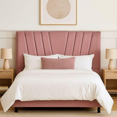 Cabeceira Cama Box Casal 140 Cm Joana Em Suede Com Frame Rosê