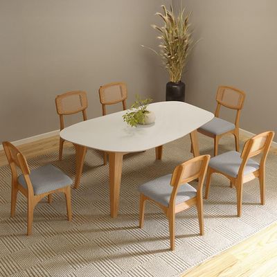 Mesa de Jantar 6 Lugares Orgânica 180cm Ohana D03 Off White Freijó - Lyam Decor