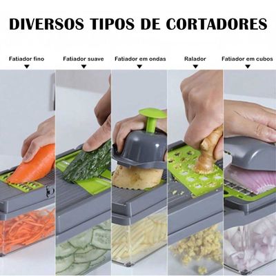 CORTADOR FATIADOR RALADOR PICADOR DE SALADAS VERDURAS FRUTAS LEGUMES VEGETAIS MULTIFUNCIONAL