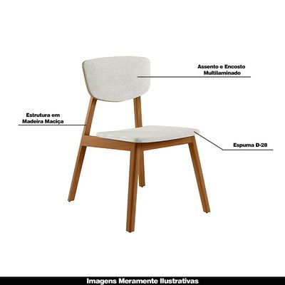 Kit 4 Cadeiras Decorativas Sala de Jantar Madeira Maciça Lang Linho Off White/Mel - Gran Belo