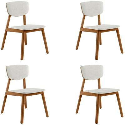 Kit 4 Cadeiras Decorativas Sala de Jantar Madeira Maciça Lang Linho Off White/Mel - Gran Belo