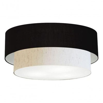 Plafon Duplo Cilíndrico Vivare Md-3064 Cúpula Em Tecido 70x60cm - Bivolt Preto-linho-bege 127/220v
