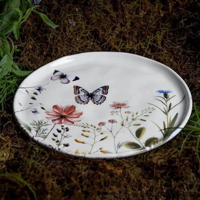 Prato de Sobremesa 21,5cm Bio Encanto Porto Brasil Cerâmica Estampada Floral Avulso