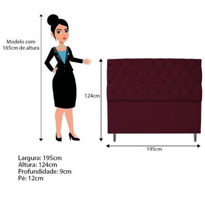 Cabeceira Estofada Liverpool 195cm King Suede Bordô