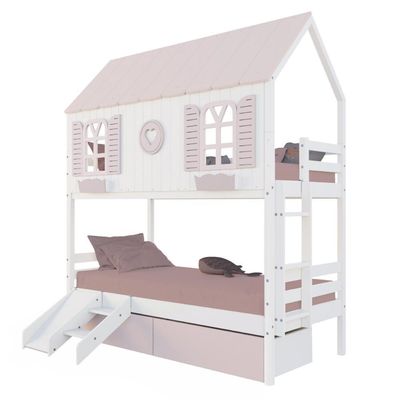 Beliche Casinha Bela 2 Gavetas Rosa Kit Escada Branco-rosa Housin