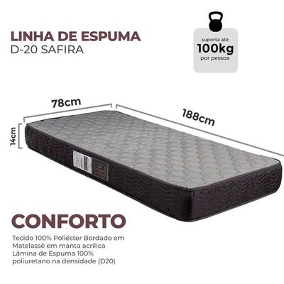 Colchão De Espuma D20 Safira Diversos Tamanho Colchomax 78x188cm