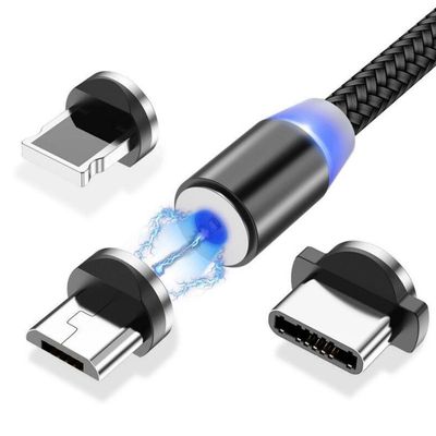 Cabo Usb Carregador Imã 3 Em 1 E Ios Cinza