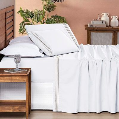 Jogo De Cama Allegra Casal Padrão 04 Peças - Branco Neve/taupe