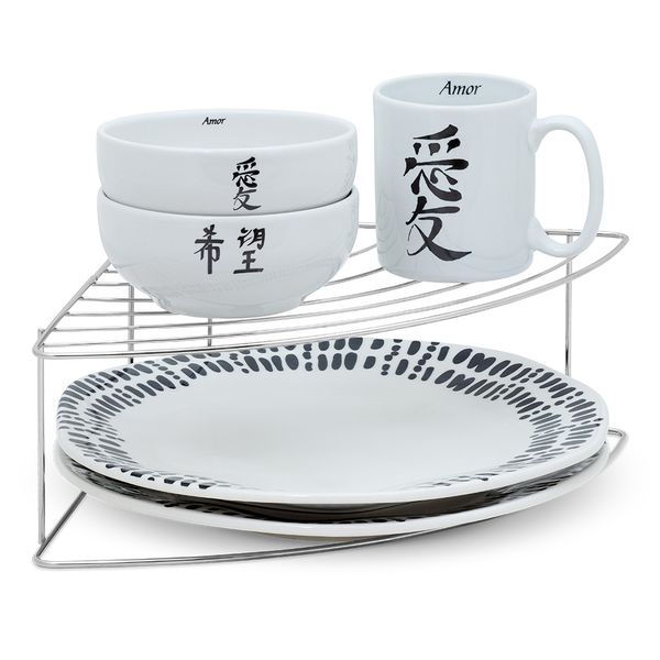 Organizador Armário de Cozinha Prateleira Organizadora Porta Pratos de Canto Suporte Cromado Organizador Armário de Cozinha Prateleira Organizadora Porta Pratos de Canto Suporte Cromado