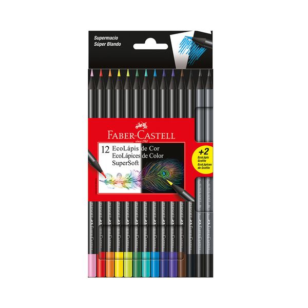 Lápis de Cor Faber-Castell Ecolápis Supersoft 12 Cores, mais 2Lápis Grafite Lápis de Cor Faber-Castell Ecolápis Supersoft 12 Cores, mais 2Lápis Grafite
